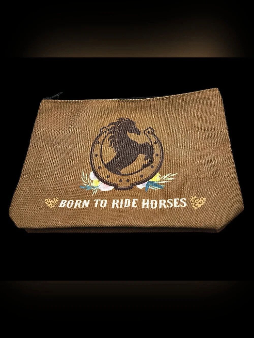 "5/$40" Born To Ride Horses Zippered Make Up Cosmetic Bag